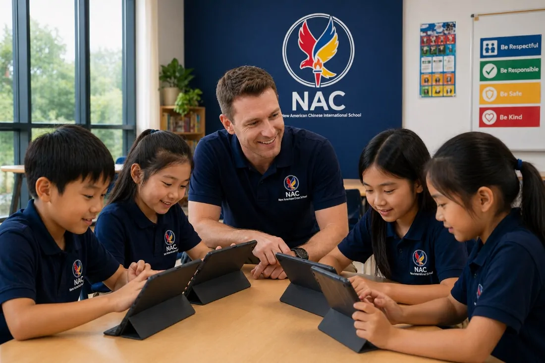 NAC students learning together with a tablet